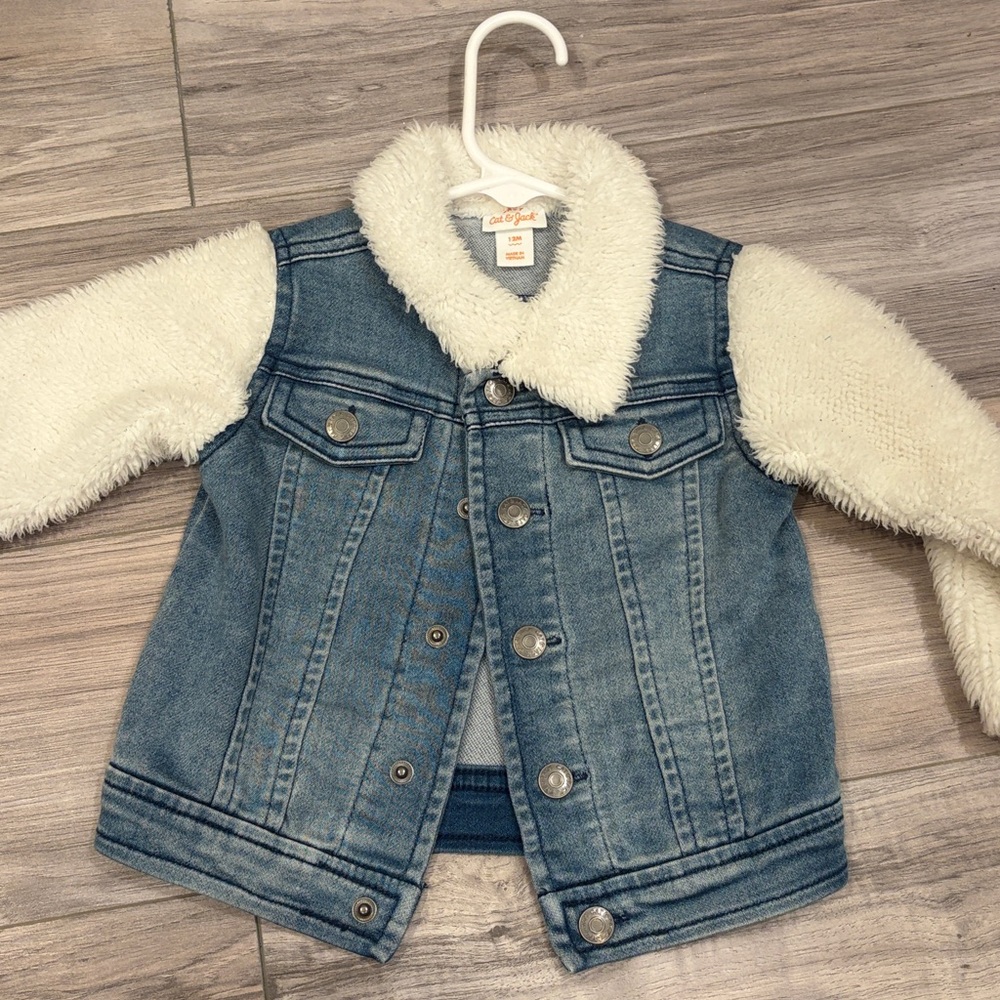 Cat & Jack Blue Denim Jacket with White Sherpa Sleeves